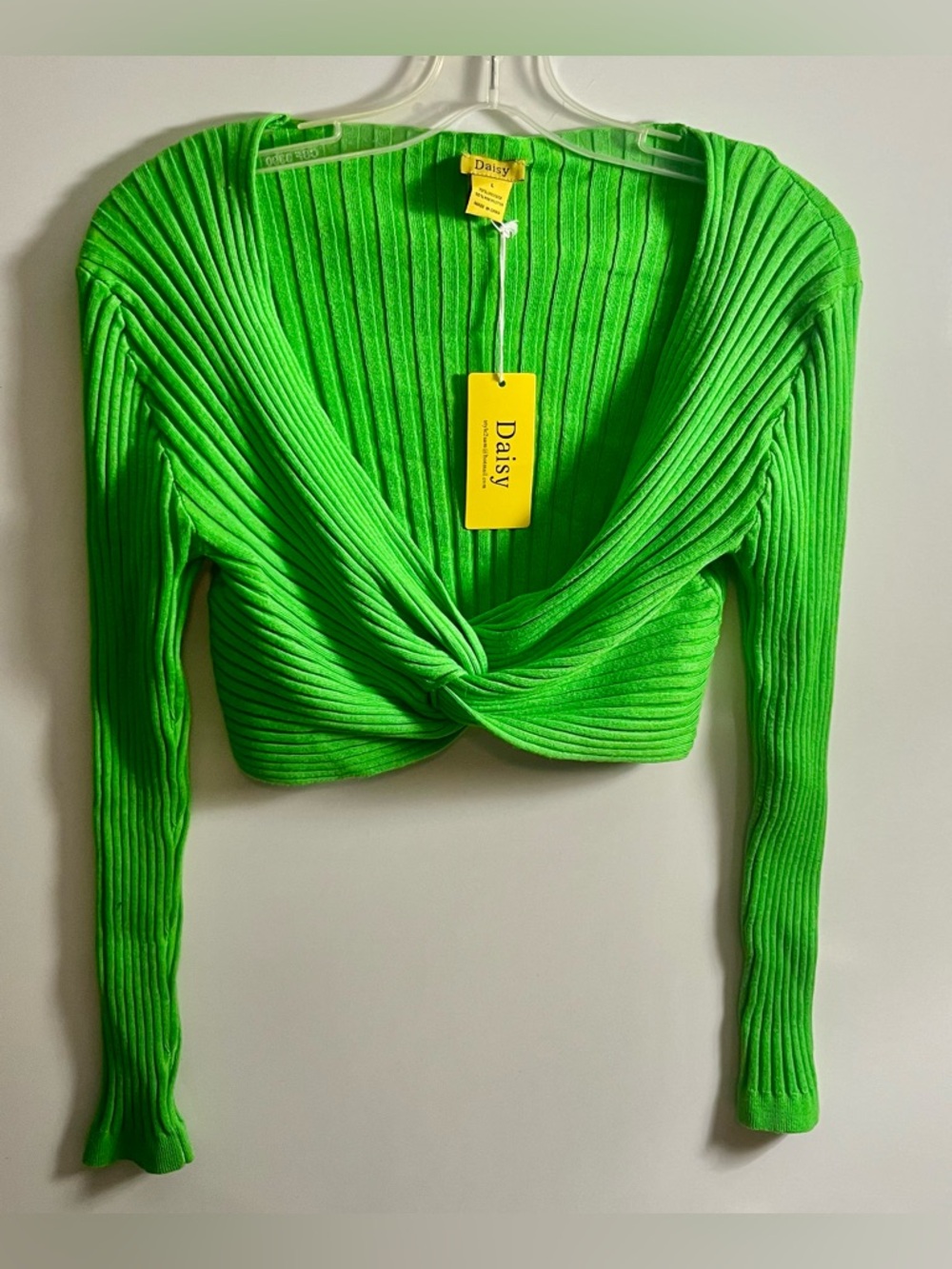 Daisy Green Unique Cropped Ribbed Sweater Top NWT New